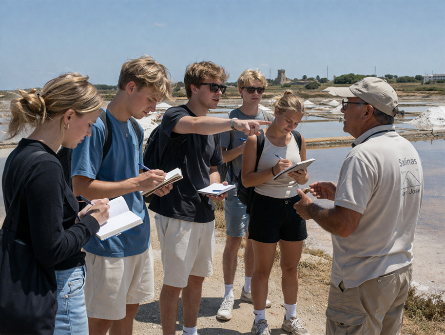Students outdoors with a guide