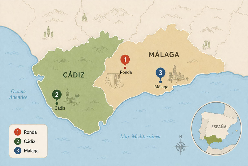 Map of Malaga and Cadiz